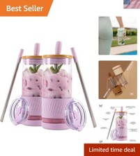 Durable 20 Fl Oz Glass Tumblers with Leakproof Lids - Perfect for Cold Beverages