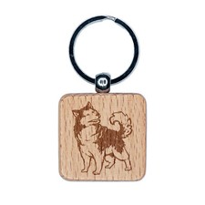 Curious Alaskan Malamute Dog Engraved Wood Square Keychain Tag Charm