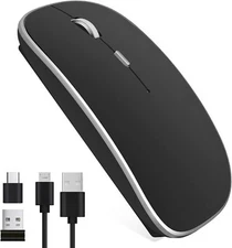 Wireless Mouse, 2.4Ghz Silent Slim Optical Mouse USB/Type-C All Computers Black