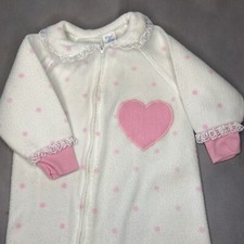 Vintage Gerber 3T Valentines Heart Polka Dot Lace Trim Footed Sleeper