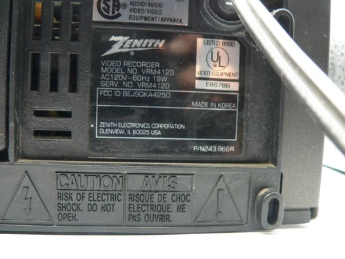Zenith VRM4120 VCR Video Cassette Recorder VHS Tape Player, No Remote Control - Picture 5 of 7