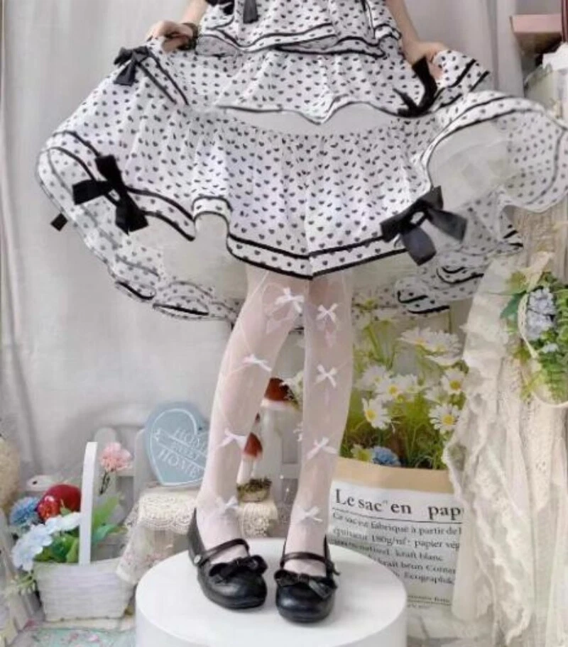 Calcetines por encima de la rodilla Japoneses para mujeres Lolita Bow Medias Mori Niñas Foto 4 de 4