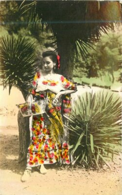Gaudy hand tint Mexican Maiden RPPC Photo Postcard 22-4636