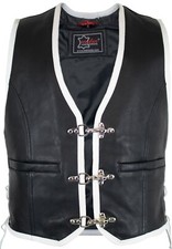 Lederweste Bikerweste Rockerweste Kutte Clubweste Schwarz Weiß Lederkutte Rock
