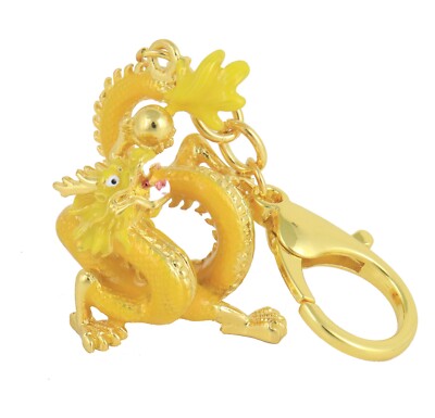 Feng Shui Rising Golden Dragon Holding A Pearl Amulet Keychain | eBay