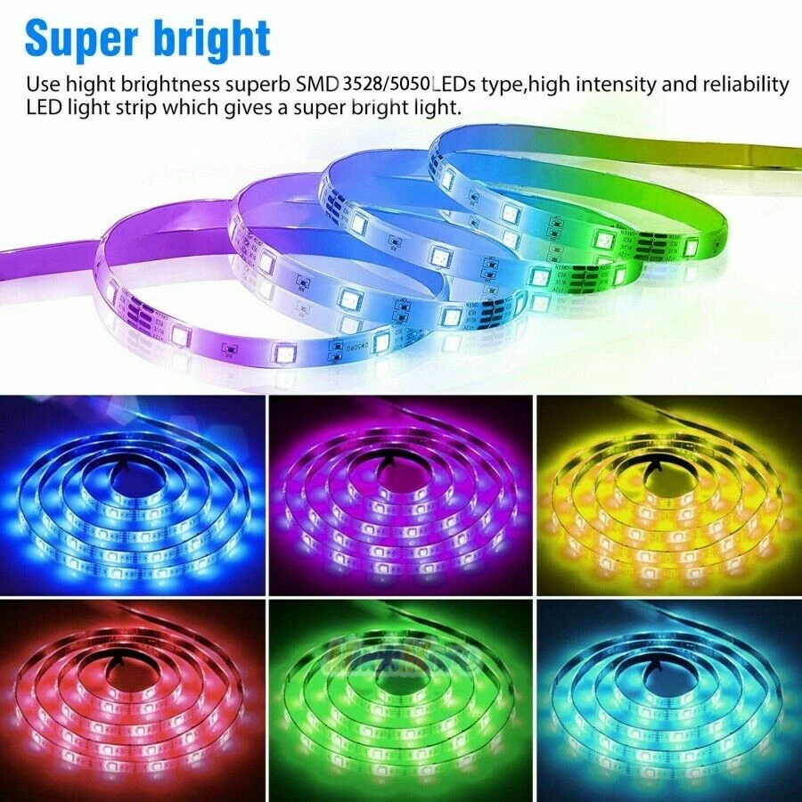 65.6FT RGB Led Strip Lights Waterproof Flexible with 44 Keys Remote 12V US Power - Image 4 of 4