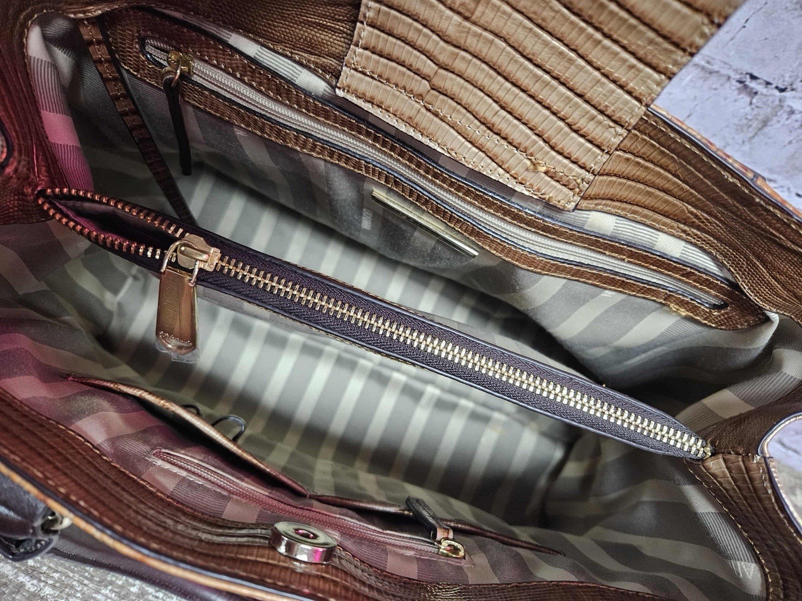 Brahmin Women’s Joan Tote Emboss Leather Brown Tan 12”x14”