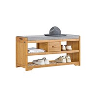 Schuhbank SitzfläChe Ablagen Flur Bambus MDF Schuhregal Platzsparend 91X45X34Cm