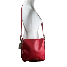 Vtg Legacy Coach Red Pebble Leather Crossbody Bag Tassel Charm Double Hang Tags