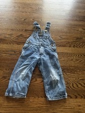 OshKosh B'gosh Vintage Toddler Bib Overalls 2T Blue Denim Made In USA Snap Leg