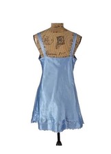 Halston Vintage Satin Baby Blue Slip Nightgown with Lace Trim Sz M  
