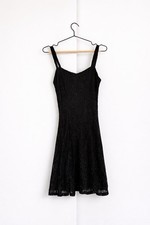 Vintage Black Lace Mini Dress Made in USA Size 7/8 Flowy Romantic Coquette