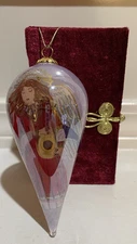 Pier 1 Li Bien Angel Tear Drop 2003 Christmas Ornament Hand Painted Playing Harp