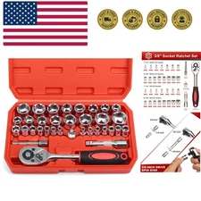 High-Quality 34-Piece Chrome Vanadium Socket Set with Extension Bar & Case