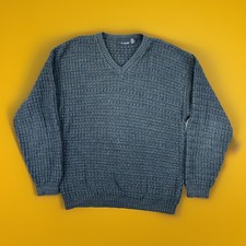 Vintage Bill Blass Sweater USA Large Gray V Neck Textured Knit 90s Grandpa Core