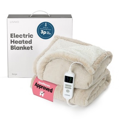 LIVIVO Sherpa elektrisch beheizter Überwurf beige 10 Wärmestufen 9 Stunden Timer