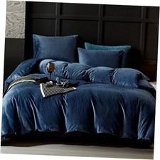 Flannel Velvet Duvet Cover Size Duvet Cover Bedding Sets, 3pcs Queen Navy