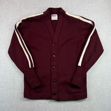 Vintage 70s Cheerleader Supply Co Burgundy Cardigan Sweater Sze 36 S/M Varsity