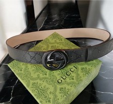  595 GUCCI Black Imprime Monogram Belt W/ Interlocking G Buckle 95 IT 36  Waist