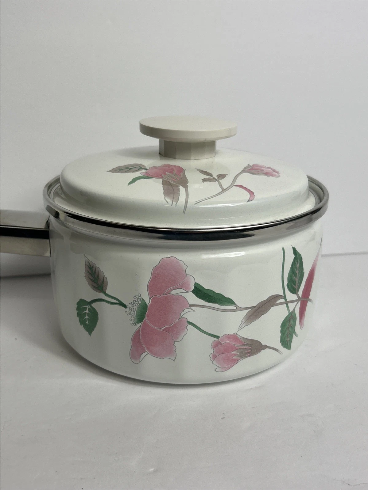 Mikasa Porcelain Steel 1.5Qt Saucepan Silk Flowers Gourmet Colors UN406 Japan F7