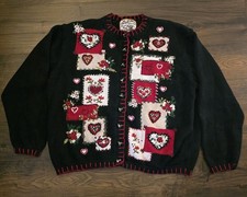 Heirloom Collectibles XL Grannycore Cardigan Heart Floral Embroidery Valentines