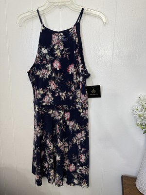 Fortune & Ivy M Blue Floral Stretchy Knit Dress NWT 