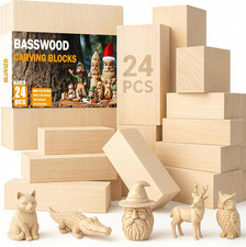 Basswood Carving Blocks 24PCS: Whittling Wood Blocks Wood Carving Kit with 3 Dif