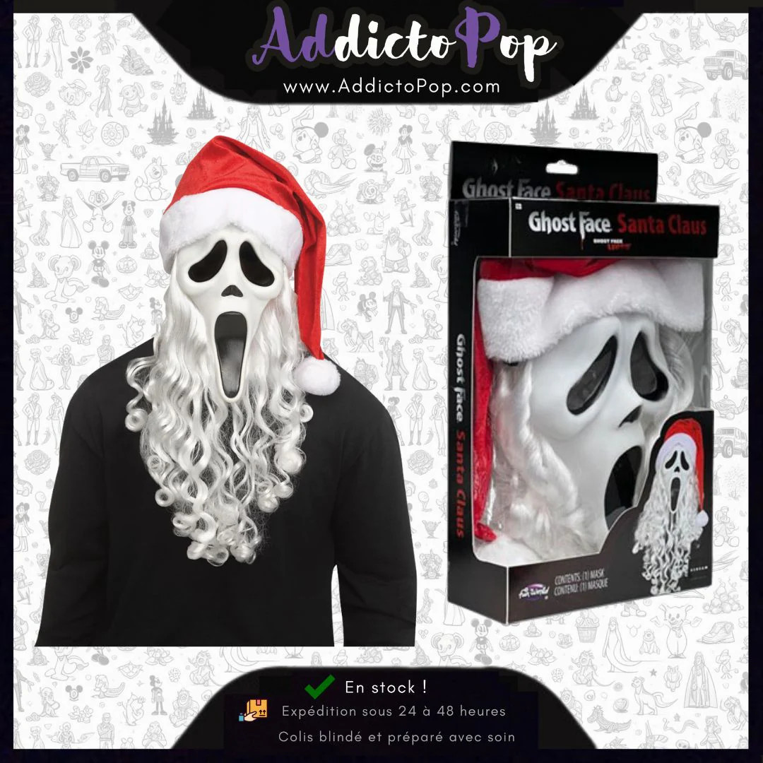Masque Père Noël Ghost Face Scream en PVC pour déguisement d'horreur de Noël