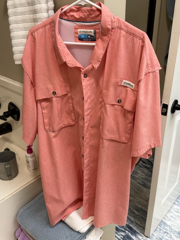 Magellan Island 177 Men's Pink 3 XL Button-Up Fishing Shirt Short Sleeve Pockets