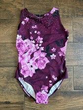 Justice Active Girls Size 14 Gymnastics Leotard Pink Floral Rhinestone Open Back