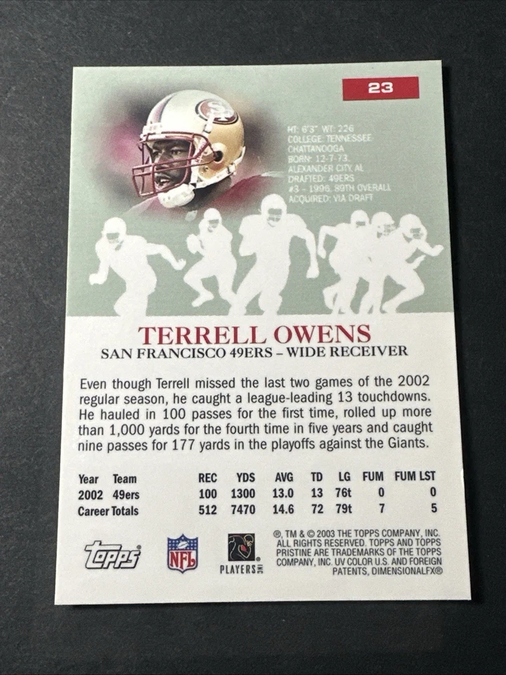 2003 Topps Pristine #23 Terrell Owens NFL 49ers - Image 2 of 2