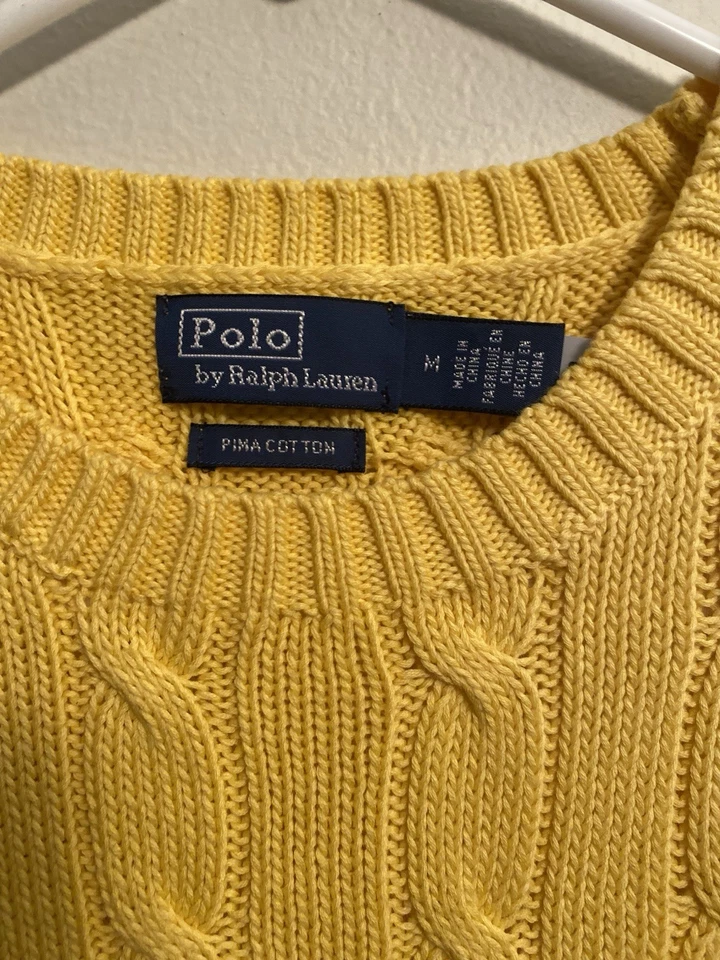 Suéter Polo Ralph Lauren Niños Tejido con Cable Talla M Prima Algodón Amarillo Cuello Redondo Foto 3 de 4