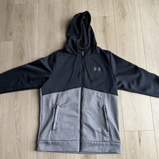 Under Armour Mens Size M Black/Grey Full Zip Fleece Lined Loose Fit Jacket Hood