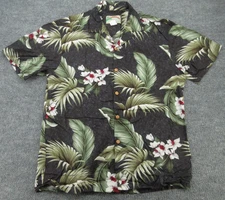 Paradise Found Shirt Mens Medium Black Hawaiian Aloha Floral Made in Hawaii