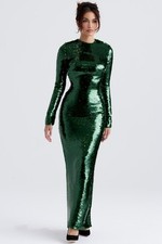 House of CB 'Belle' Pine Green Sequin Maxi Dress gown Size S NEW