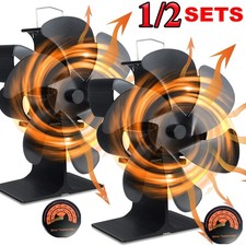 1/2x6 Blade Stove Fireplace Fan-Eco Heat Powered for Wood/Log Burner+Thermometer