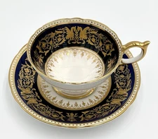 Aynsley Bone China Cup & Saucer Seville Cobalt Blue Gold England Mint 