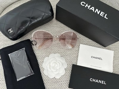 NIB 100%AUTH Chanel Light Pink Square Sunglasses Faux Pearls