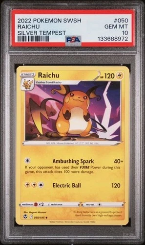 Pokemon Raichu Silver Tempest #050 Graded Card PSA 10