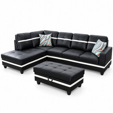 Black And White Semi PU Synthetic Leather 3-Piece Couch Living Room Sofa Set A