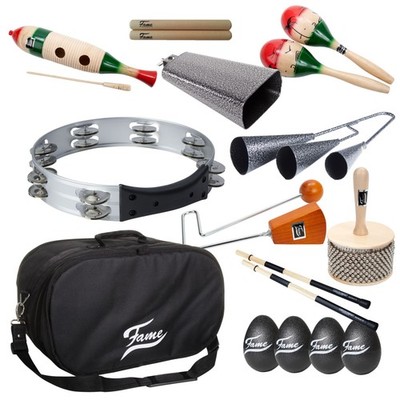Percussion Starter1, 12Pc Set, Bongo, Cabasa, Guiro, Hot Rods, Vibra Slap, Agogo