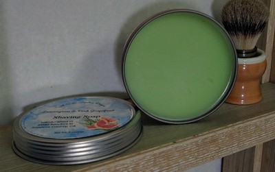 Handmade Unisex Shave Soap, Brush, Sponge - Fresh Grapefruit & Lemongrass Scent
