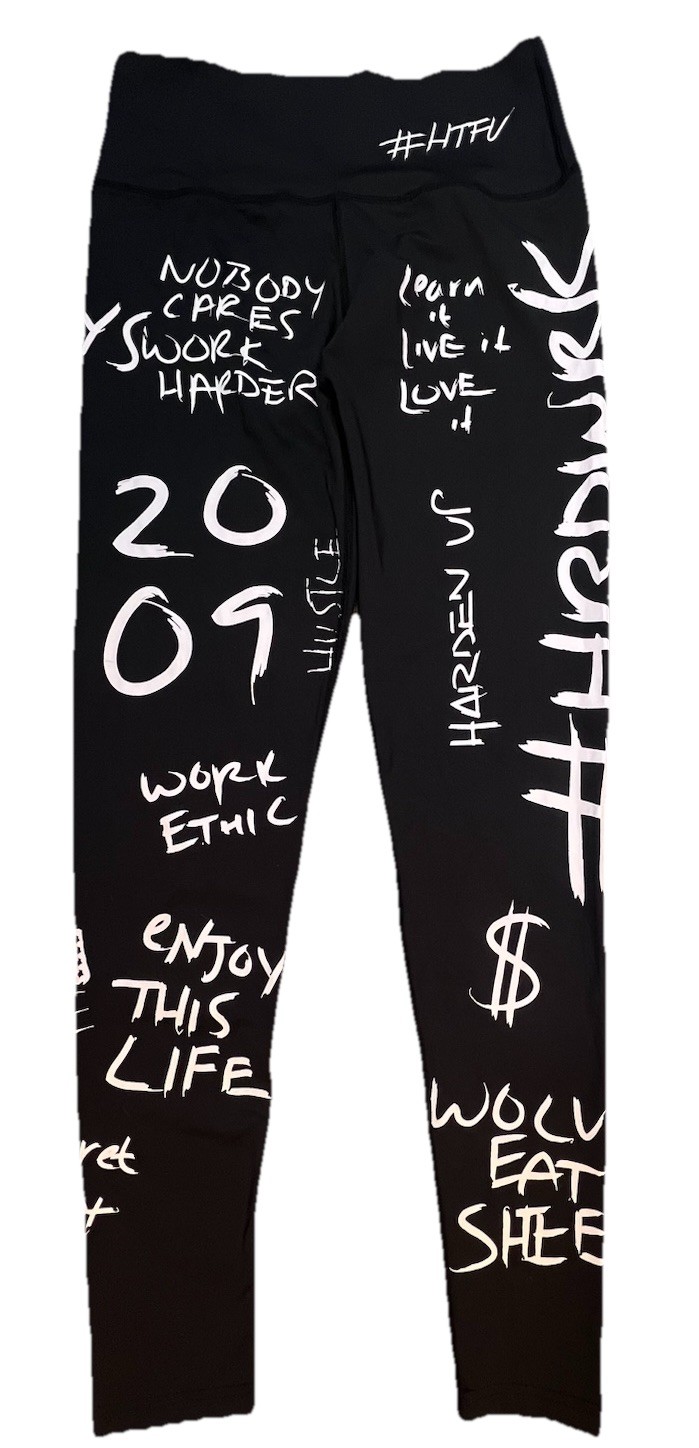 HTFU Analog Graffiti Workout Tights Womens Size Medium Black And White