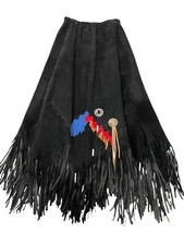 VINTAGE WANTED by Outlaws Black Suede Skirt SZ M Conchos  Fringe RARE