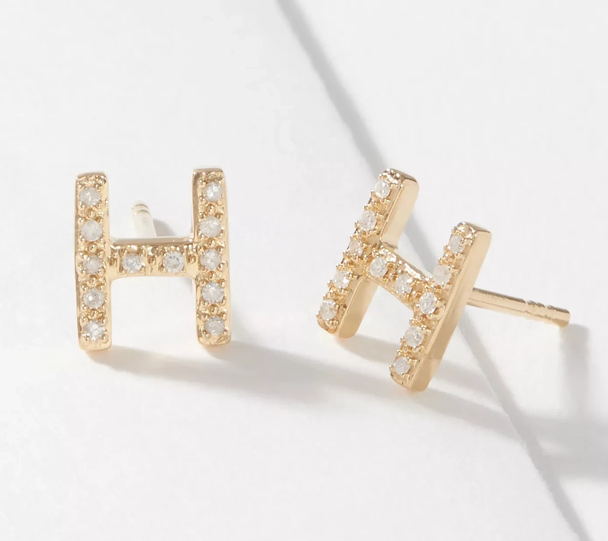 Affinity Round Diamond H Initial Stud Earrings Gold Over Sterling
