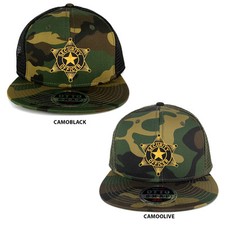 Security Officer Star Embroidered Black Gold Patch Camo Snapback Mesh Cap