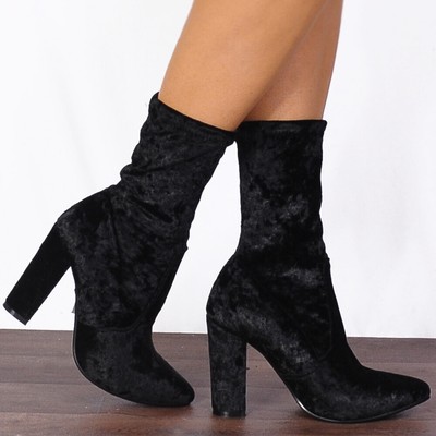 black velvet heeled boots