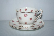 Aynsley England Hathaway Bone China Cup Saucer Pink Rose Gold Gilt Trim Vintage