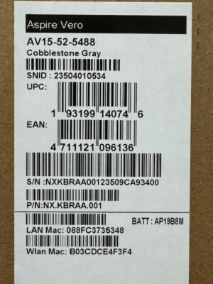 Acer Aspire Vero 15 AV15-52 15.6'' (512GB SSD, Intel Core i5 12th Gen. New in Box