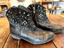 VTG Y2K BOOTS FESTIVAL BOOTIES RHINESTONES STUDS Brown VEGAN GRUNGE Boho Biker 6